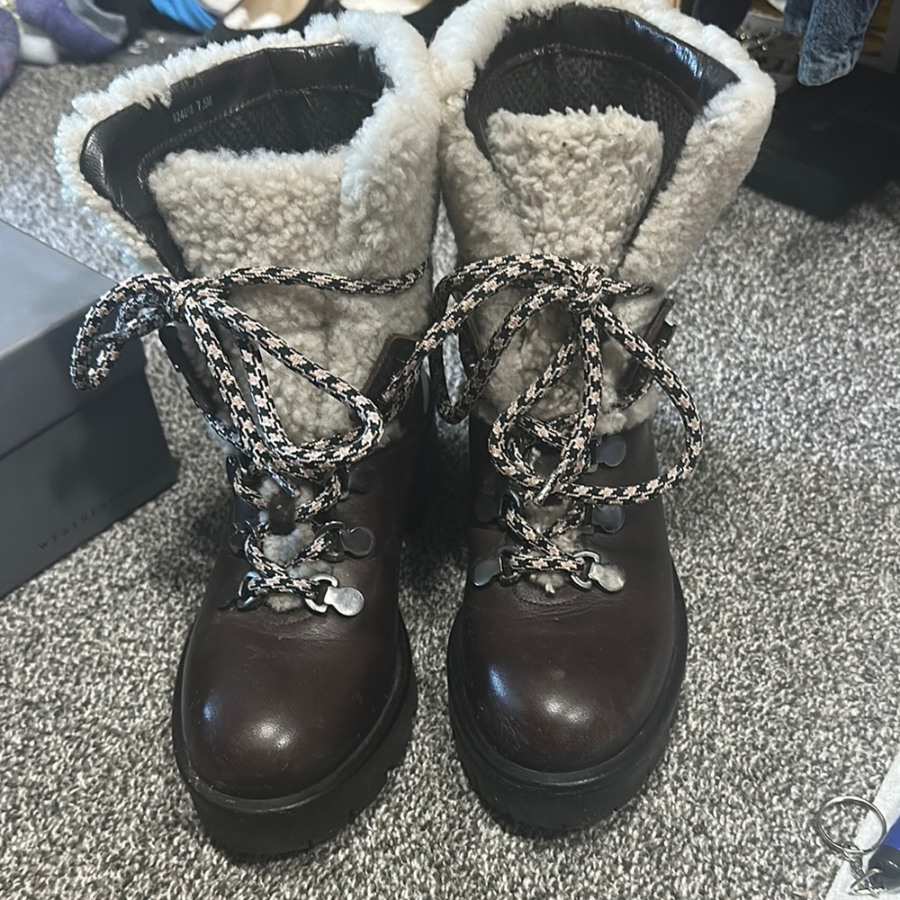 Aquatalia Brown Shearling Lace-Up Boots